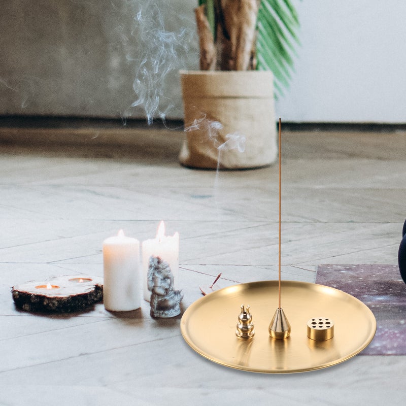 2 Sets of Household Decorative Incense Stick Holder Copper Incense Stick Tray Round Incense Stick Plate - Image 2