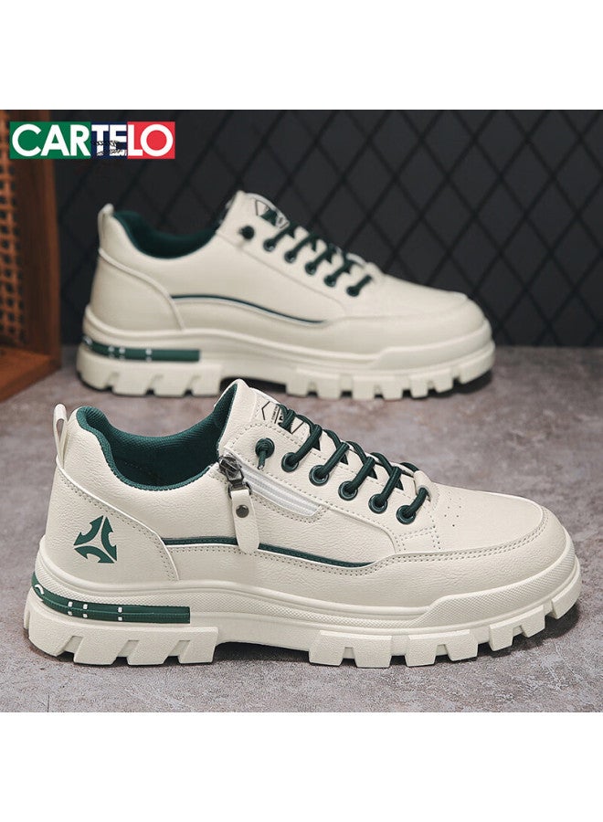 Cartelo Men's Spring  Work Casual Shoes Trendy Thick Sole Sneakers For Men Versatile Sports Shoes, Beige Green, Size 44 - Image 1