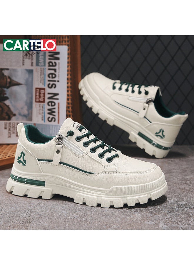 Cartelo Men's Spring  Work Casual Shoes Trendy Thick Sole Sneakers For Men Versatile Sports Shoes, Beige Green, Size 44 - Image 5