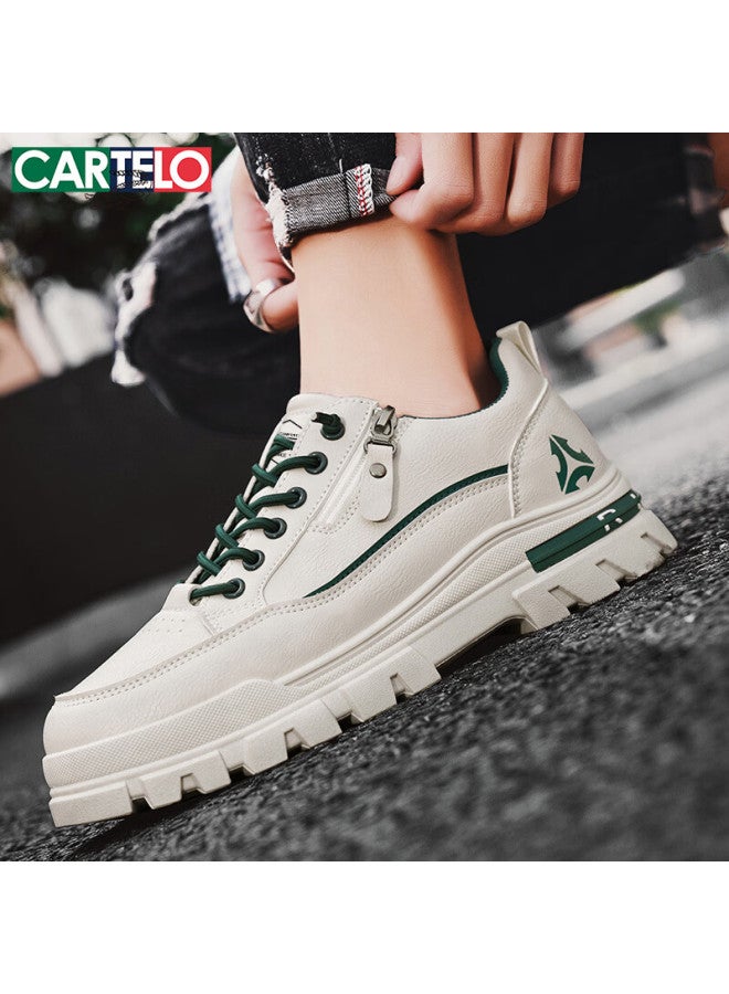 Cartelo Men's Spring  Work Casual Shoes Trendy Thick Sole Sneakers For Men Versatile Sports Shoes, Beige Green, Size 44 - Image 3