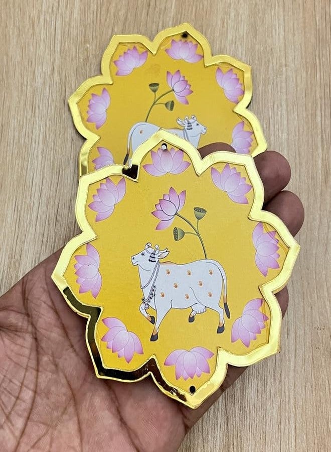 meryCraft Set of 2 Golden Frame Cow Flower Wooden Cutout Festive DIY Craft Material Kit. Decoration for Diwali, Dashera, Rangoli,Pooja, Wedding-(MCI-MDF-WDN-007) - Image 3