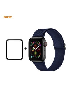 Replacement Strap For Apple Watch Series 6/5/4/SE 40mm Hat-Prince ENKAY 2 in 1 Adjustable Flexible Polyester Wrist Watch Band + Full Screen Full Glue PMMA Curved HD Screen Protector Dark Blue