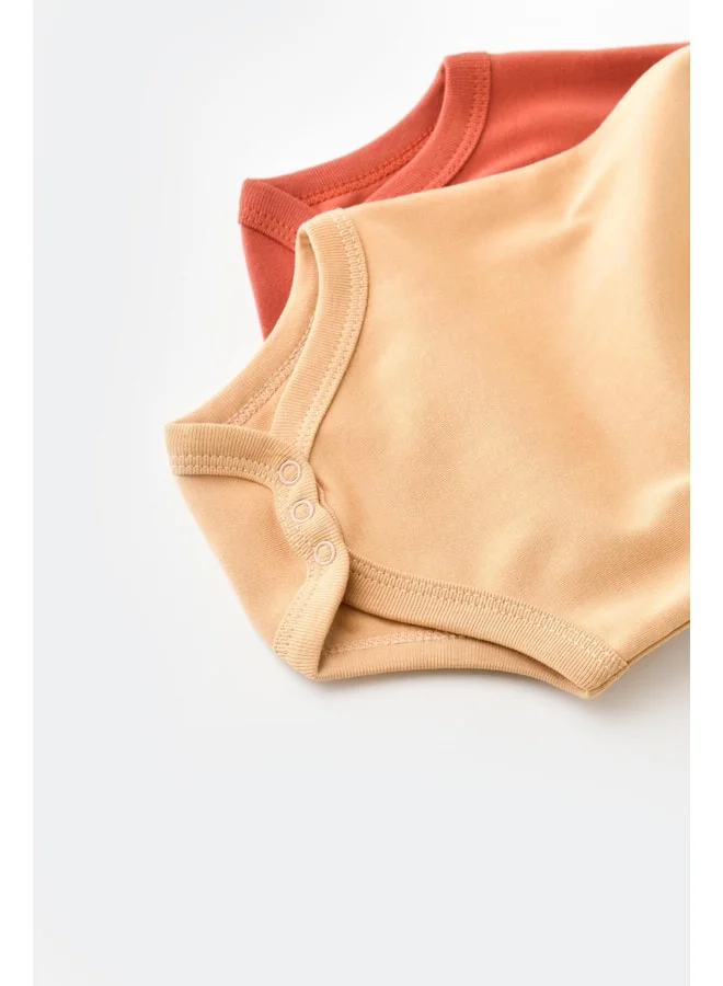 Magu Unisex Baby Cotton Sleeveless Mustard & Cinnamon Tank Bodysuit 2-Piece Set