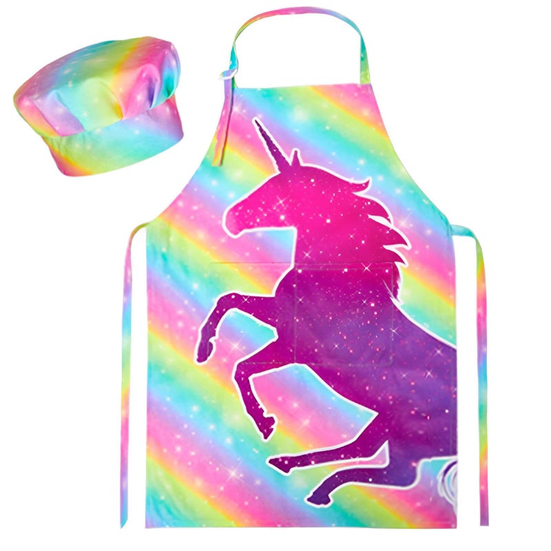 MHJY MHJY Kids Apron and Chef Hat Set Child Aprons for Cooking Baking Painting Cute Toddler Girls Apron with Pockets 312 Years 