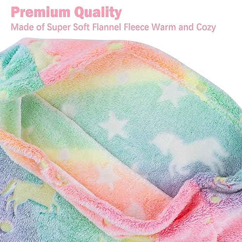 Viviland Kids Mermaid Tail Blanket - Mermaid Tail Blankets Glow in The Dark - Flannel Mermaid Blanket Gifts for Girls - Luminous Unicorn Super Soft Tie Dye Girls - Multicolor Unicorn 17"×39" - Image 3