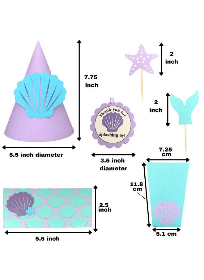 Pinfliers Pinfliers 1st Birthday Decoration for Girls, Mermaid Theme Birthday Decorations,Paper Party Hats,Chocolate Wrapper,Popcorn tubs|Boxes for Kids,Thank You Tags,Cupcake Toppers, A kit of 50,Multicolor  - Image 3