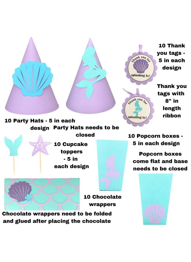 Pinfliers Pinfliers 1st Birthday Decoration for Girls, Mermaid Theme Birthday Decorations,Paper Party Hats,Chocolate Wrapper,Popcorn tubs|Boxes for Kids,Thank You Tags,Cupcake Toppers, A kit of 50,Multicolor  - Image 4