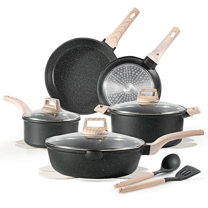 CAROTE 14Pcs Pots and Pans Set Non Stick, Cookware Sets Induction Cookware Granite Cooking Set with Frying Pans, Saucepans, Saute Pan, Extra Large Casserole - Image 1