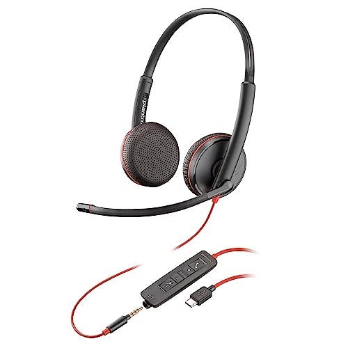 Poly Blackwire 3225 Wired Headset (Plantronics) - Noise-Canceling Mic – Stereo Design - Connect to PC/Mac/Mobile via USB-C, USB-A, or 3.5mm - Works w/Teams, Zoom - Amazon Exclusive - Image 1
