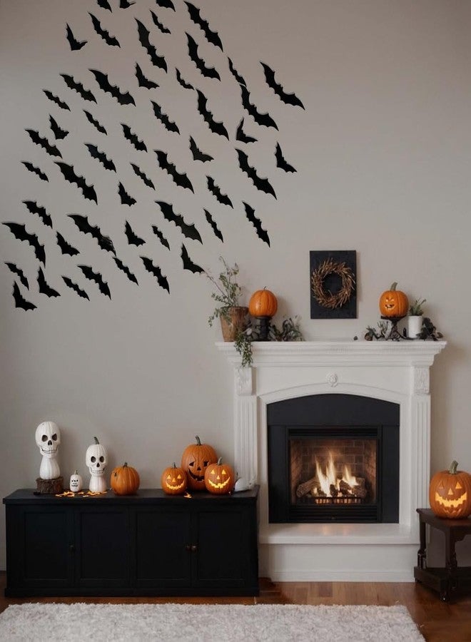 BASHOUT 100 Piece 3D Halloween Bat Wall Decor|Glow in The Dark Eye Bats for Home Classroom Office| Decorative Scary Bats with Fangs 4 Sizes|Halloween Party Bat Décor Indoor Outdoor| by Bashout - Image 4