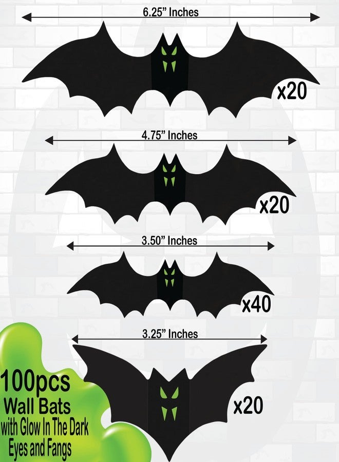 BASHOUT 100 Piece 3D Halloween Bat Wall Decor|Glow in The Dark Eye Bats for Home Classroom Office| Decorative Scary Bats with Fangs 4 Sizes|Halloween Party Bat Décor Indoor Outdoor| by Bashout - Image 2
