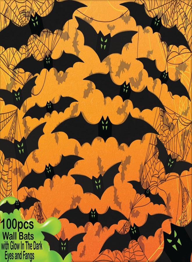 BASHOUT 100 Piece 3D Halloween Bat Wall Decor|Glow in The Dark Eye Bats for Home Classroom Office| Decorative Scary Bats with Fangs 4 Sizes|Halloween Party Bat Décor Indoor Outdoor| by Bashout - Image 3