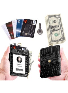ELV Badge Holder With Zipper Pu Leather Id Badge Card Holder Wallet With 5 Card Slots 1 Side Rfid Blocking Pocket And 20 Inch Neck Lanyard Strap For Offices Id School Id Driver Licence  - Image 2