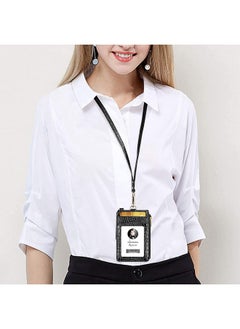ELV Badge Holder With Zipper Pu Leather Id Badge Card Holder Wallet With 5 Card Slots 1 Side Rfid Blocking Pocket And 20 Inch Neck Lanyard Strap For Offices Id School Id Driver Licence  - Image 3