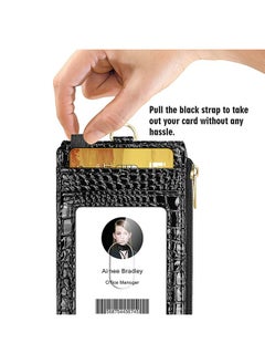 ELV Badge Holder With Zipper Pu Leather Id Badge Card Holder Wallet With 5 Card Slots 1 Side Rfid Blocking Pocket And 20 Inch Neck Lanyard Strap For Offices Id School Id Driver Licence  - Image 4