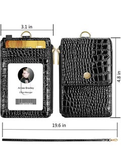 ELV Badge Holder With Zipper Pu Leather Id Badge Card Holder Wallet With 5 Card Slots 1 Side Rfid Blocking Pocket And 20 Inch Neck Lanyard Strap For Offices Id School Id Driver Licence  - Image 5