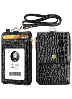 ELV Badge Holder With Zipper Pu Leather Id Badge Card Holder Wallet With 5 Card Slots 1 Side Rfid Blocking Pocket And 20 Inch Neck Lanyard Strap For Offices Id School Id Driver Licence  - Image 1