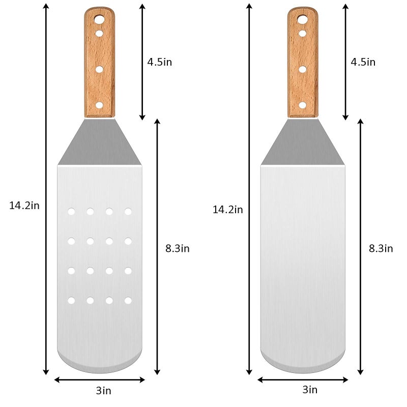 HaSteeL Metal Spatula Set, HaSteeL Stainless Steel Griddle Spatula Tools Kit with Wooden Handle, Heavy Duty Long Pancake Flipper Burger Turner for BBQ Teppanyaki Flat Top Grilling Cooking Outdoor & Indoor - Image 2
