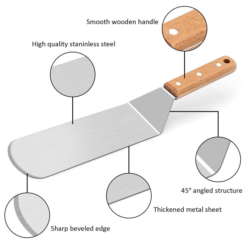 HaSteeL Metal Spatula Set, HaSteeL Stainless Steel Griddle Spatula Tools Kit with Wooden Handle, Heavy Duty Long Pancake Flipper Burger Turner for BBQ Teppanyaki Flat Top Grilling Cooking Outdoor & Indoor - Image 3