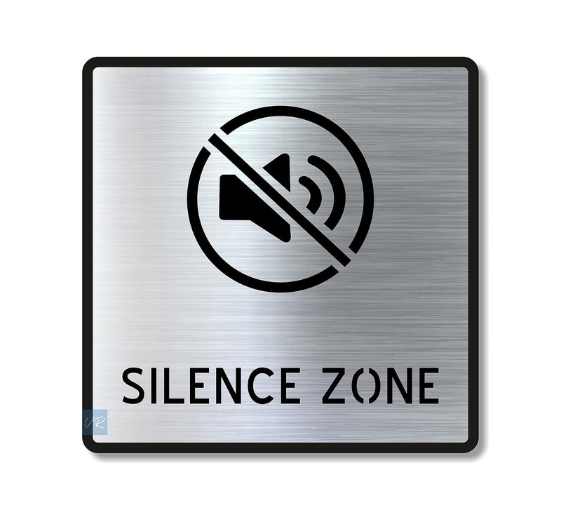 Vertical Root Inc ® Premium Brush Finish Square Silver Acrylic Silence Zone Door Sign Easy to Mount 3M Self-Adhesive Tape 5.8 Inch Signage for Office Corporate Hospital Business - Image 1