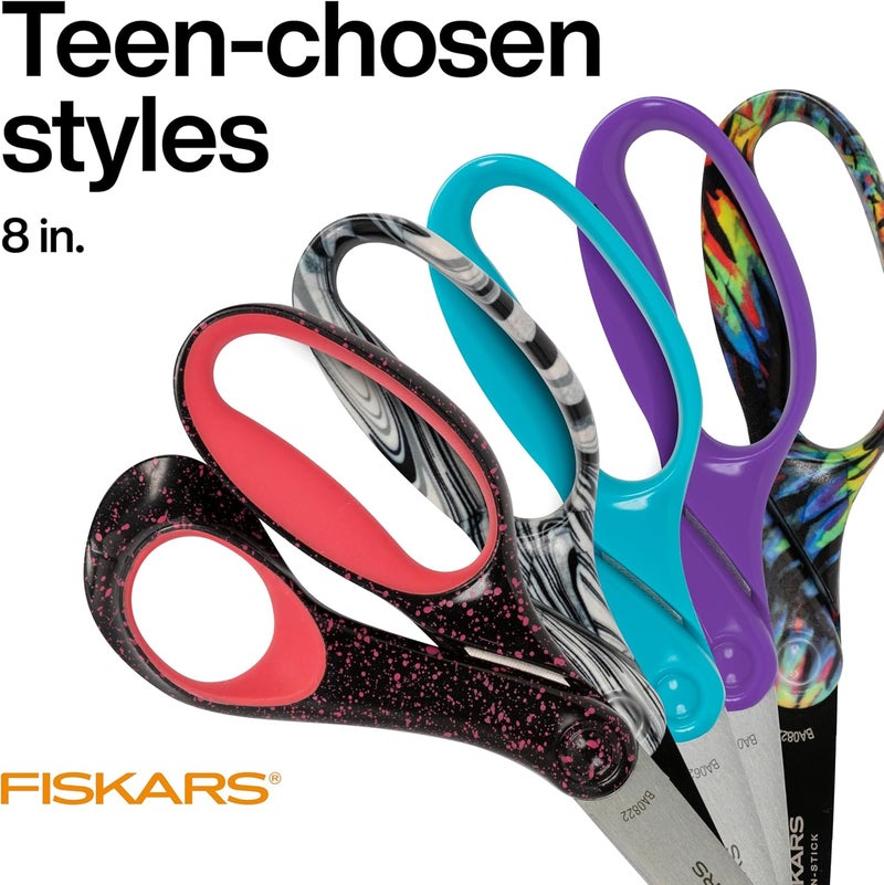 Fiskars مقص فيسكارس 8 لليد اليسرى مع مقبض ناعم للمراهقين للأعمار من 15 مقص للمدرسة أو الحرف اليدوية لوازم العودة إلى المدرسة مزخرف بالأزرق - Image 3