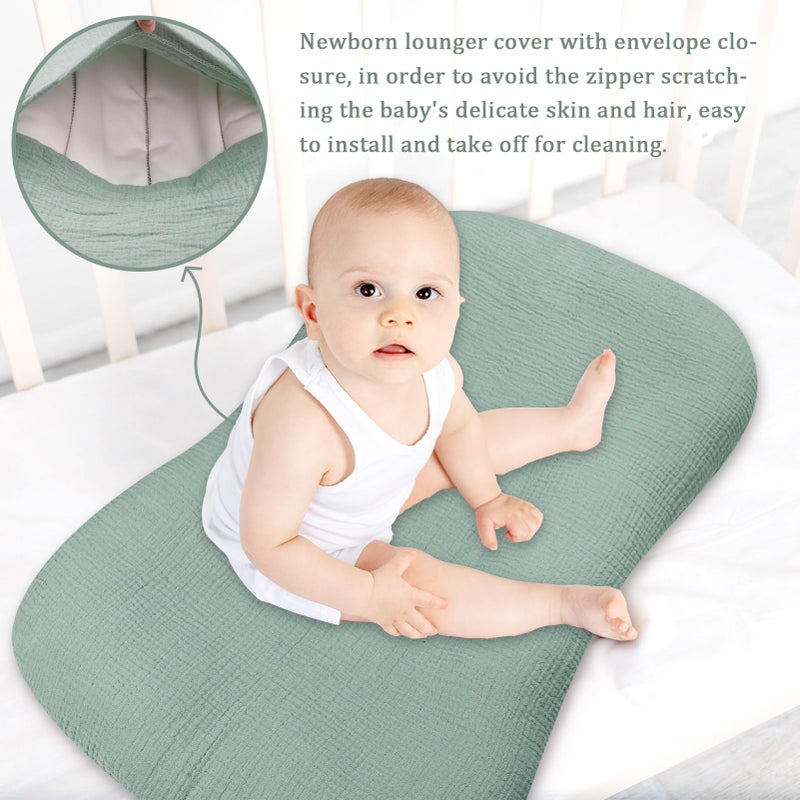Hooyax Muslin Baby Lounger Cover 2 Pack, Organic Removable Lounger Slipcover for Newborn, Baby Padded Lounger Infant Floor Seat Covers for Boys Girls (Light Green & Leaf) - Image 3