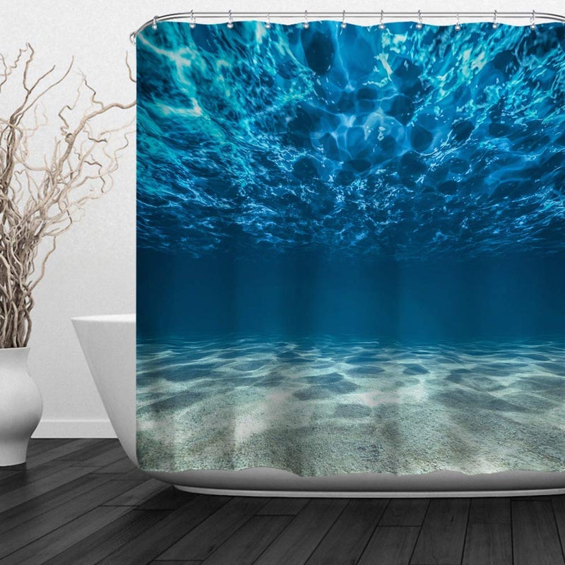 Baccessor Ocean Sea Shower Curtain Tropical Underwater Blue Ocean Water Waves Seascape Bright Sunshine Through Deep Blue Sea View Waterproof Polyester Fabric Shower Curtains72 x 72 Inch