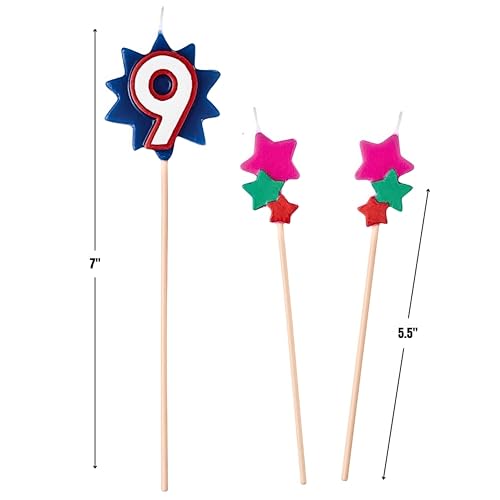 amscan #9 Decorative Birthday Candle & Star Candles | Party Supply, (Pack of 3) 5", 7" - Image 2