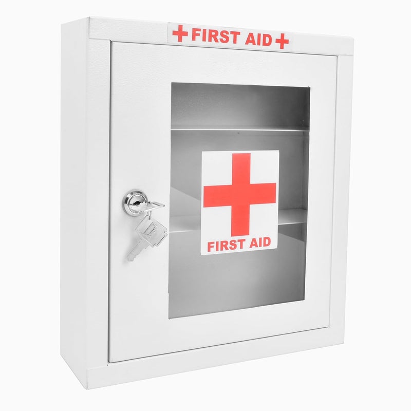 Planet Metal Emergency First Aid BoxWall Mount Medicine Box for HomeSchoolOffice with LockMulti Compartment Medical BoxMedicine Organizer Box Big Size 32X28X8 Cm White Rectangular - Image 1