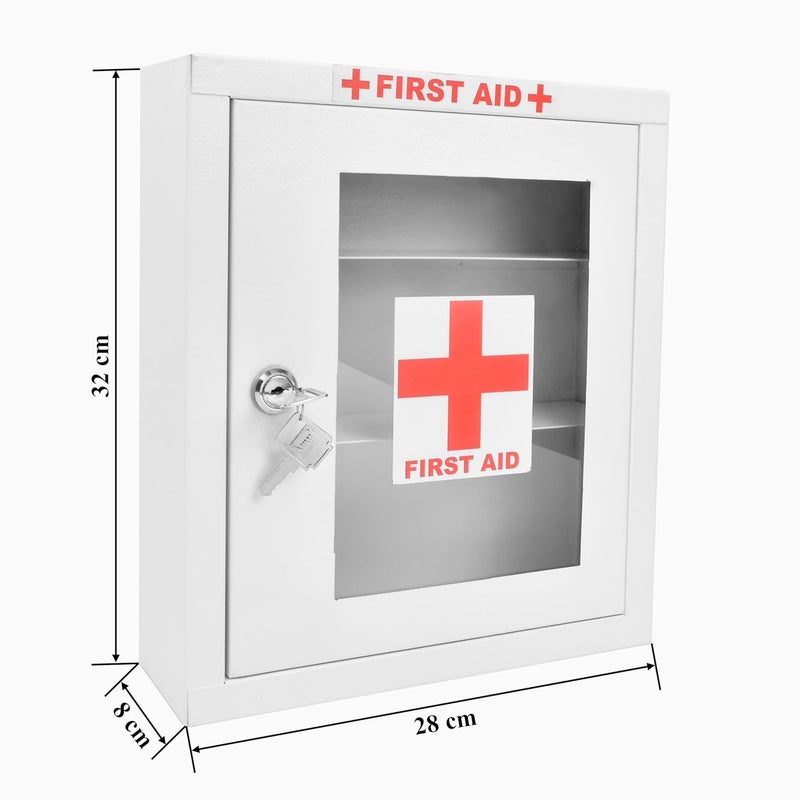 Planet Metal Emergency First Aid BoxWall Mount Medicine Box for HomeSchoolOffice with LockMulti Compartment Medical BoxMedicine Organizer Box Big Size 32X28X8 Cm White Rectangular - Image 2
