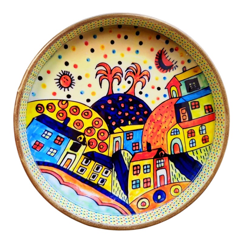 MADARKS Hand-Enamelled MDF Serving Trays - Whimsical Townscape Design (Set of 2, 9-inch & 7-inch) | - Image 4