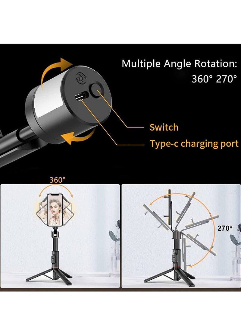 ELTRAZONE Selfie Stick Tripod With Fill Light，Extendable Bluetooth Selfie Stick With Wireless Remote,Compatible With Most Android & IPhone IOS Device (C) - Image 4
