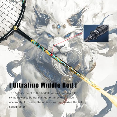 ALPSPORT Lion Dance Chinese Style 6U G5 22-30LBS T700 Professional Racquet, Full Carbon Fiber Badminton Racket with Gift Box, 1 Flannel Bag, 2 Grips Tapes, Graphite Padel Raket (Yellow) - Image 3