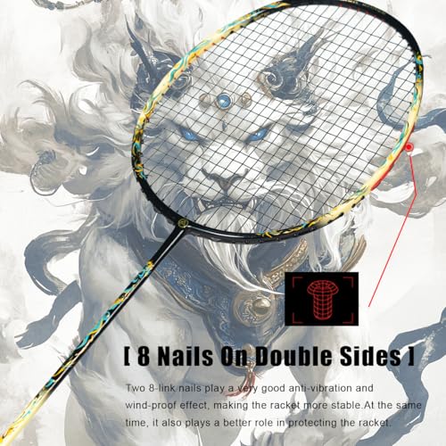 ALPSPORT Lion Dance Chinese Style 6U G5 22-30LBS T700 Professional Racquet, Full Carbon Fiber Badminton Racket with Gift Box, 1 Flannel Bag, 2 Grips Tapes, Graphite Padel Raket (Yellow) - Image 4