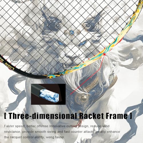 ALPSPORT Lion Dance Chinese Style 6U G5 22-30LBS T700 Professional Racquet, Full Carbon Fiber Badminton Racket with Gift Box, 1 Flannel Bag, 2 Grips Tapes, Graphite Padel Raket (Yellow) - Image 5