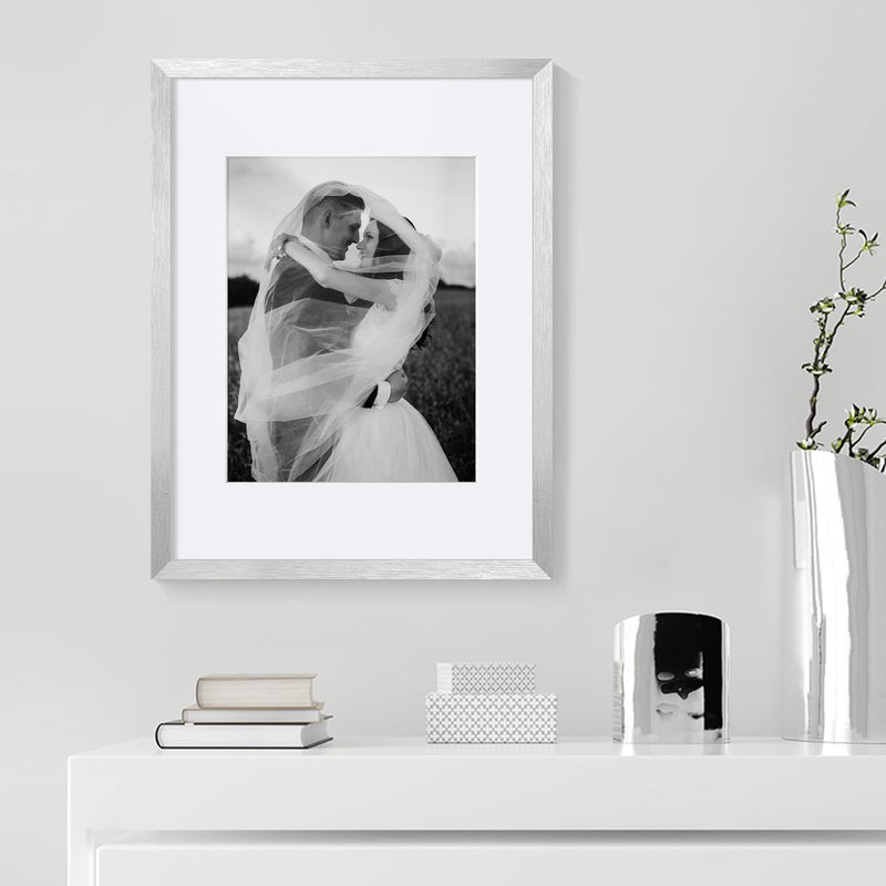 upsimples 12x16 Picture Frame, Display Pictures 8.5x11 with Mat or 12 x 16 Without, Wall Hanging Poster Frames, Silver, 1 Pack - Image 2