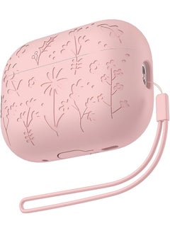 Flora Engraved Case For Airpods 4 With Active Noise Cancellation Cover Shockproof Protective Sofe Silicone Case With Lanyard For Airpods 4Th Generation Pink