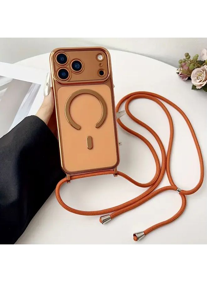 Pink Crossbody Necklace Lanyard with Clear Magnetic Wireless Charging Phone Case for iPhone 13 - Image 3
