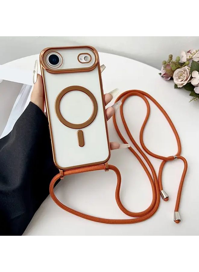 Pink Crossbody Necklace Lanyard with Clear Magnetic Wireless Charging Phone Case for iPhone 13 - Image 4