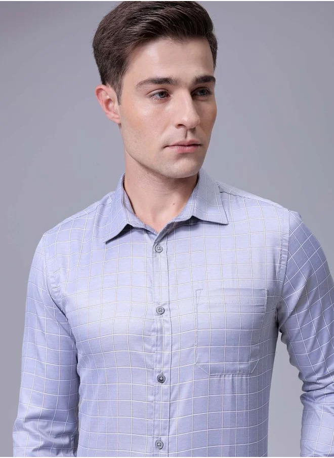 The Indian Garage Co Men Slim Fit Striped Full Sleeves Cutaway Collar Formal Shirt