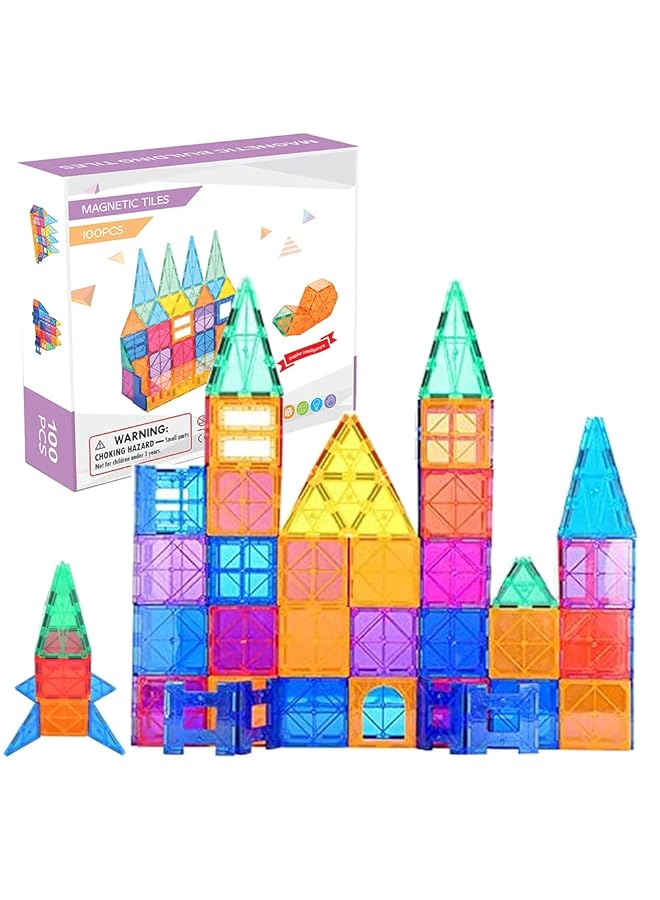 DMG TECH Magnetic Tiles Building Blocks Clear Magnetic 3D Building Blocks Construction Playboards 100Pcs Educational Magnet Toys Ages 3 Years + (100Pcs) - Image 1