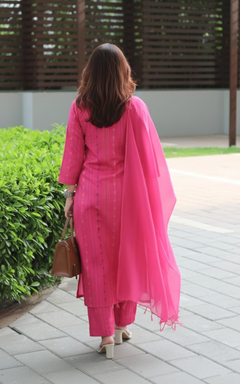 ANNI Designer Women's Rayon Viscose Straight Printed Kurta with Pant and Dupatta (Kintan Pink_L_Pink_Large) - Image 2