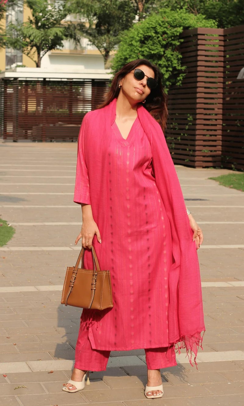 ANNI Designer Women's Rayon Viscose Straight Printed Kurta with Pant and Dupatta (Kintan Pink_L_Pink_Large) - Image 3