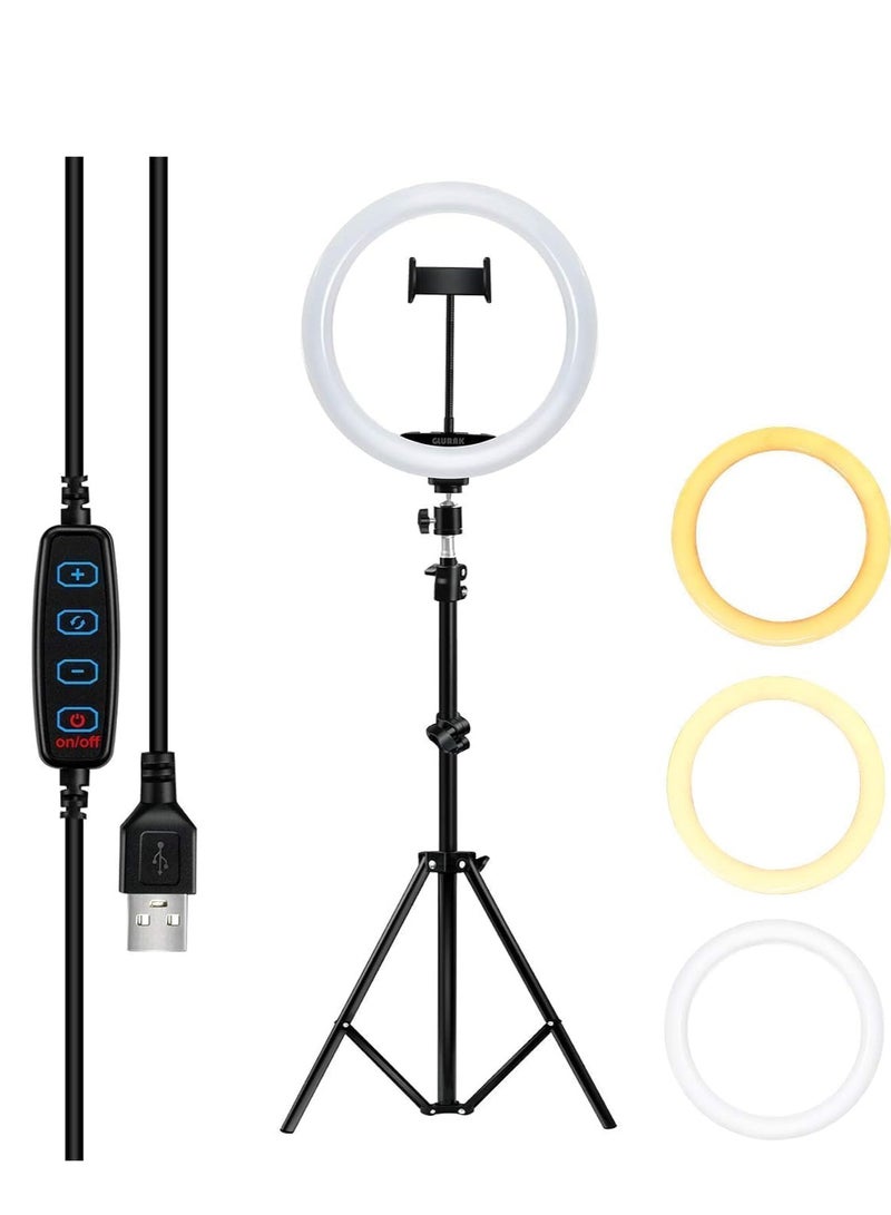 Selfie Ring Light 10 Inch Dimmable LED Ring Light with Adjustable Tripod Stand and Phone Holder, 3 Lighting Modes and 10 Brightness Levels for Live Streaming, Makeup, YouTube, TikTok, Photography - Image 1