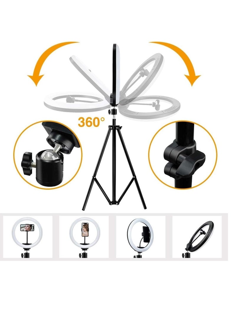 Selfie Ring Light 10 Inch Dimmable LED Ring Light with Adjustable Tripod Stand and Phone Holder, 3 Lighting Modes and 10 Brightness Levels for Live Streaming, Makeup, YouTube, TikTok, Photography - Image 2