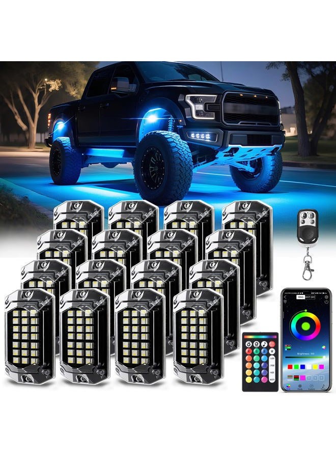 TDE Explorer.Lighting 16 Pods Full Angle RGBW LED Rock Lights for Trucks Pickup Offroad Golf Cart SUV UTV, 12V Waterproof Multicolor Underglow Lights with APP/RF Remote Control Sync Music Mode Neon Underbody Kit - Image 1