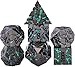 Maywin Cracked Rune Metal Dice Set for DND RPG Dark Fantasy Fractured Design Premium Heavy Metal Polyhedral Dice with Deep Engraved Numbers 7Piece Set Green Mystic Vein - Image 2