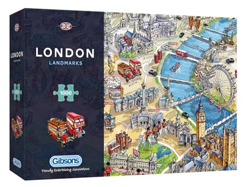 Gibsons Games London Landmarks 1000 Piece Jigsaw Puzzle British Architecture London Map Sustainable Puzzle for Adults Teens Premium 100 Recycled Board - Image 1