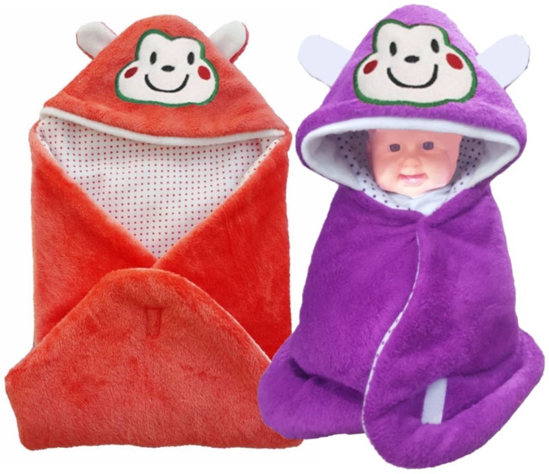 BRANDONN Fashions Gift Pack Combo of 2 New Born Baby All Season Use 3 in 1 Baby Wrapper OR Blanket Cum Sleeping Bag Cum Beeding(0-4months)(Falsa & Orange) - Image 1