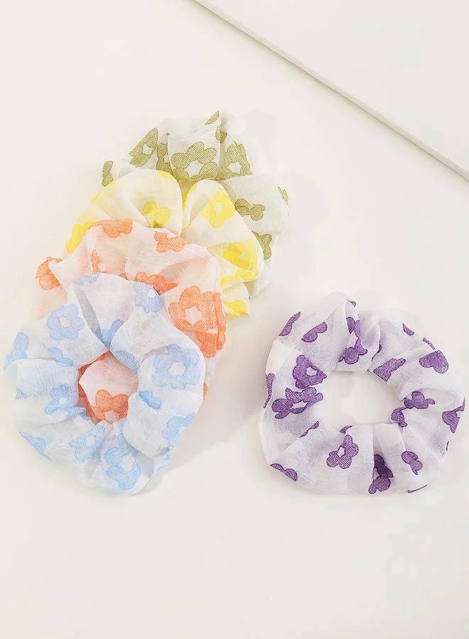 تايك تو Set of 5 - Floral Print Scrunchies